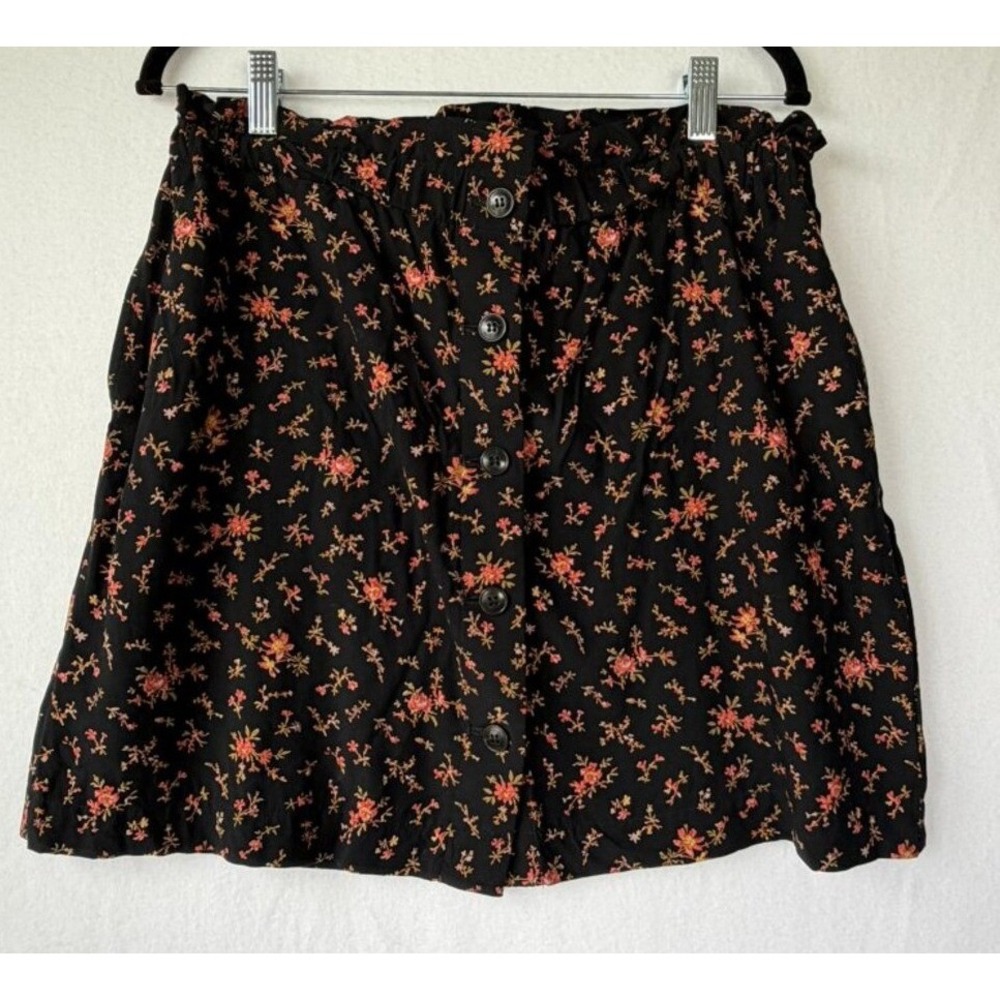 Madewell Black Floral Button‑Front Skirt Size Medium